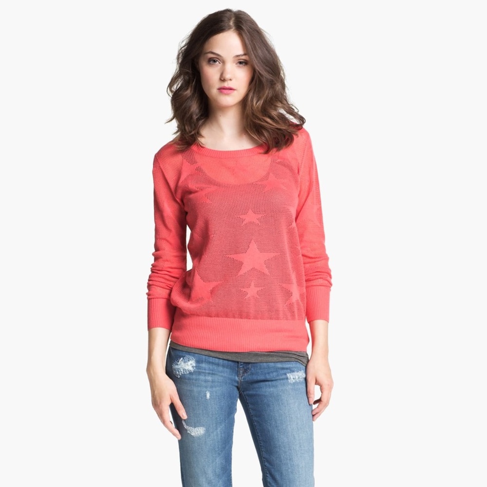 Sheer Orange Star Long Sleeve Sweater